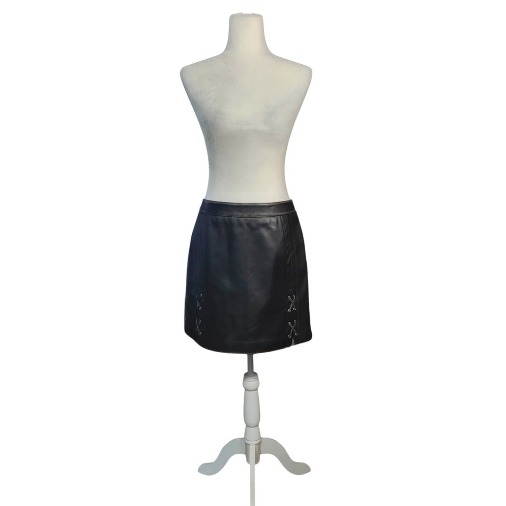 HUGO NEW $445 Hugo Boss Black Lamb Leather Mini Skirt Luxury Grunge Sleek M
